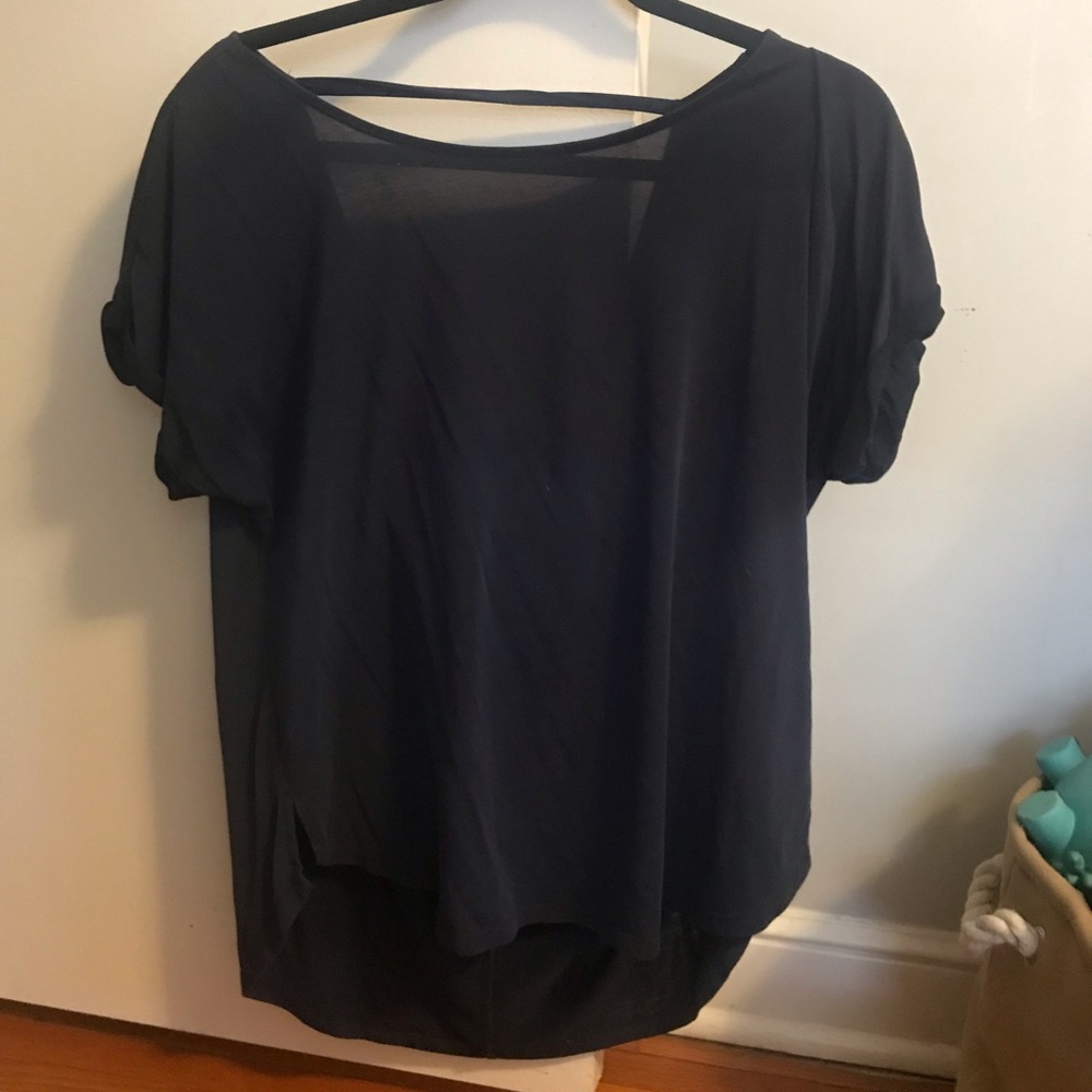 Blue open back shirt